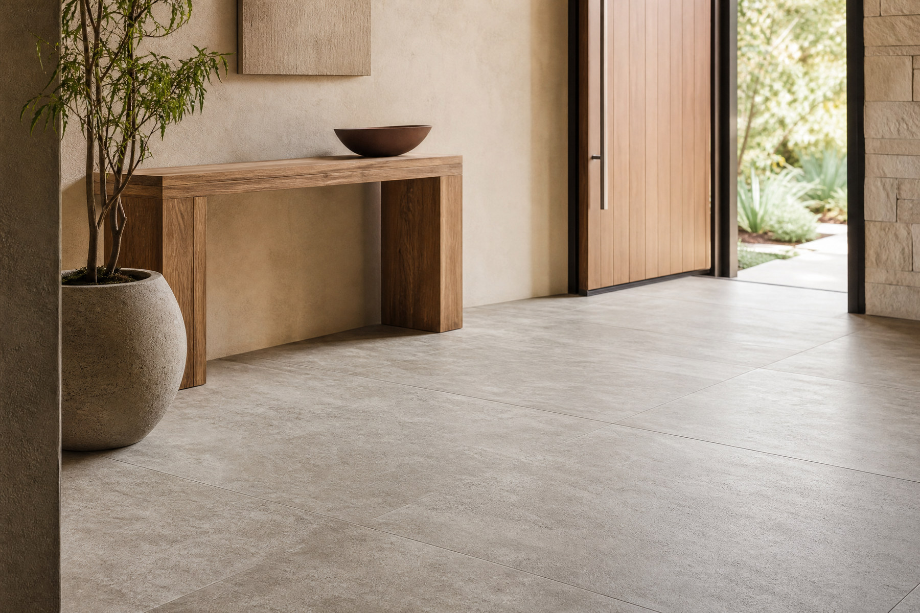 Porcelain tiled entryway floor